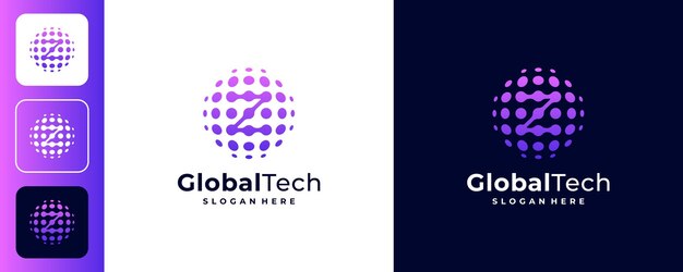 Logotipo de la letra Z con logotipo de tecnología global símbolo de signo de diseño creativo