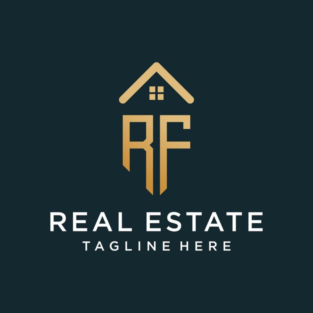 El logotipo de las letras de bienes raíces RF concepto único Vector Premium