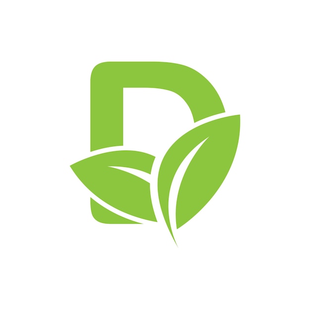 Logotipo de letras ecológicas verdes D con hojas símbolo alfabeto botánico natural