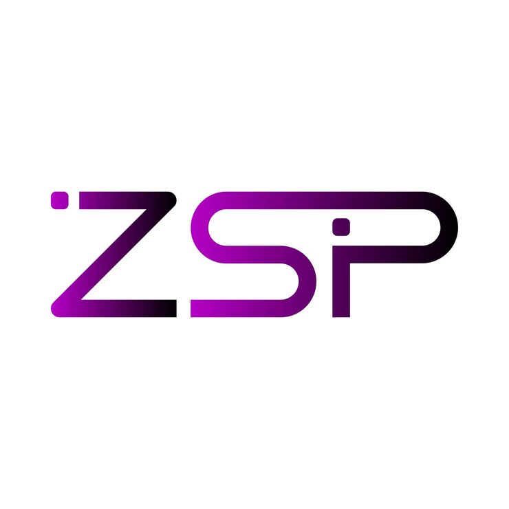 Vector logotipo letras iniciales diseño de marca gradiente púrpura zsp monograma identidad símbolo corporativo gráfico