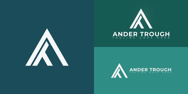 Logotipo de las letras iniciales triangulares abstractas AT o TA en color blanco aisladas en múltiples fondos