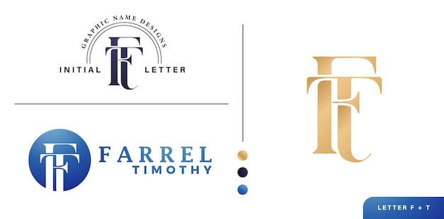 Logotipo de letras monograma FT o TF marca de la empresa de letras iniciales diseños de estilos minimalistas