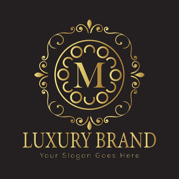 Logotipo de letras ornamentadas de lujo con marco circular y puntos