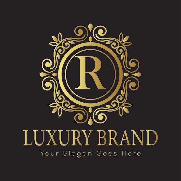 Logotipo de letras ornamentadas de lujo con marco floral y puntos