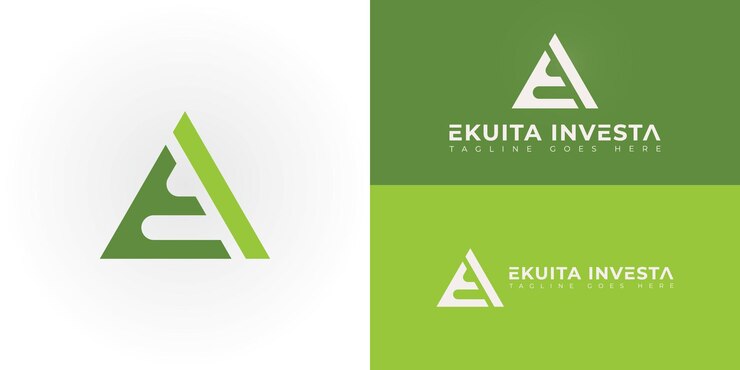 Vector logotipo de las letras triangulares iniciales abstractas ei o ie en color verde aisladas en múltiples fondos