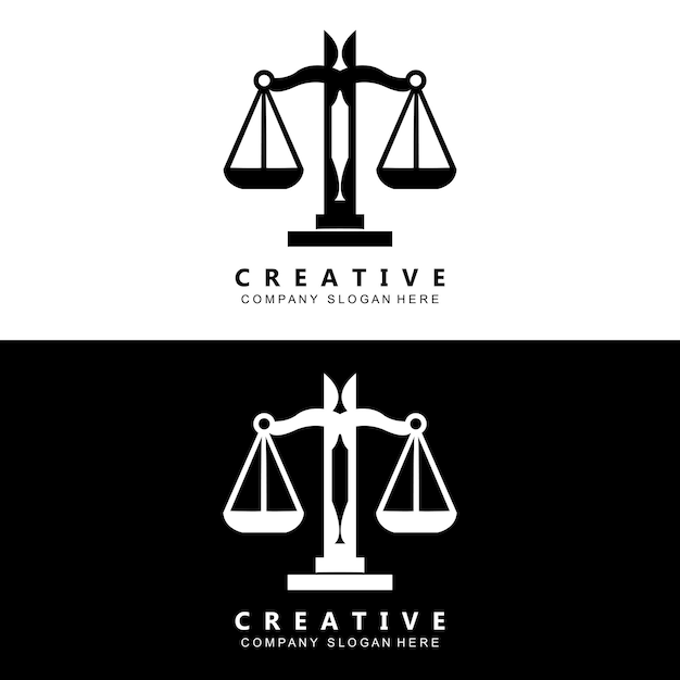 El logotipo de la ley escala el diseño del vector de justicia para las marcas de la casa de empeño Abogado de la ley Instituciones financieras