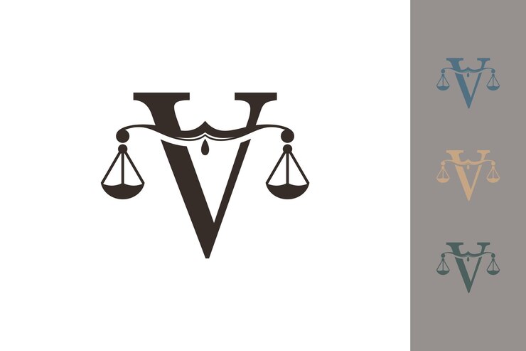 logotipo de la ley de justicia con el concepto de diseño del logotipo de la letra v