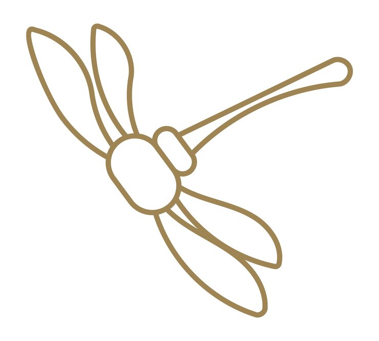 Vector logotipo de la libélula dorada. insecto volador. icono de línea aislado sobre fondo blanco.