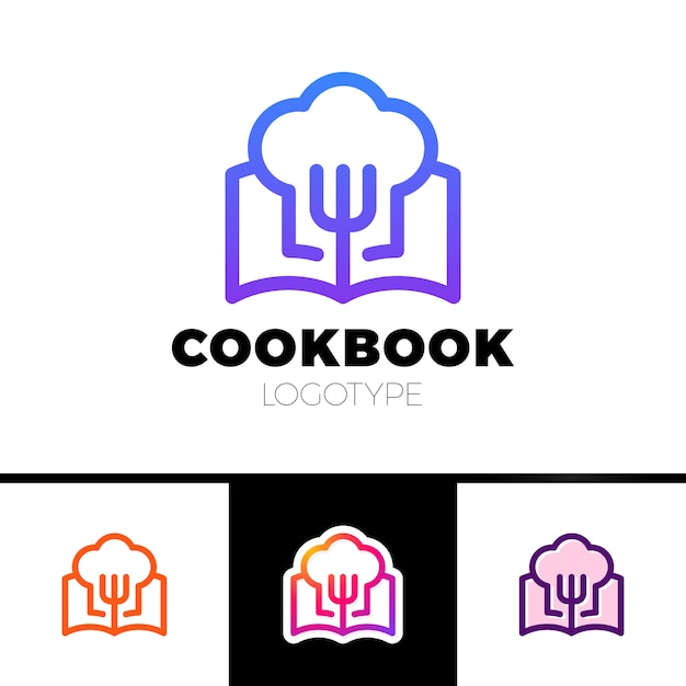 Logotipo del libro de cocina. cocinar, aprender, vector, logotipo