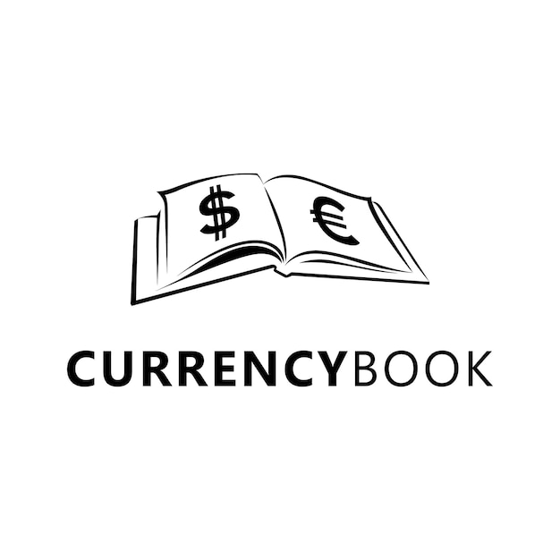 Logotipo de libro con icono de moneda para contabilidad, servicio financiero o banco