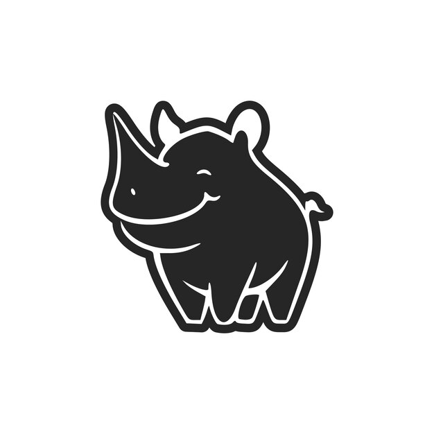 Logotipo ligero en blanco y negro con Adorable Cheerful Hippo