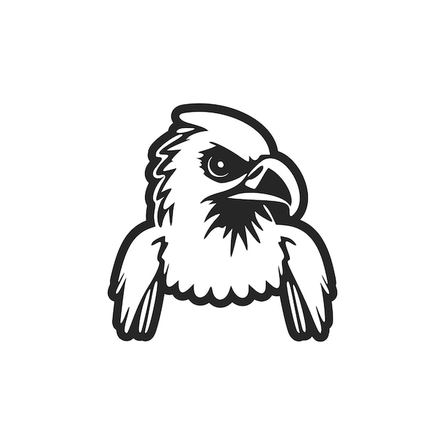 Vector logotipo ligero en blanco y negro con un águila adorable y linda