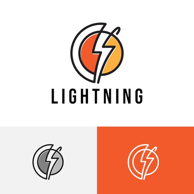 Logotipo de lightning thunderbolt circle line power energy.