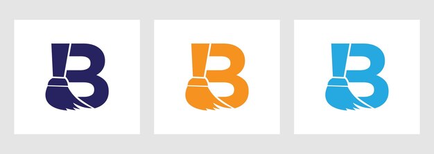 Logotipo De Limpieza De Casa En Concepto De Letra B Con Icono De Cepillo Limpio Símbolo De Servicio De Mucama