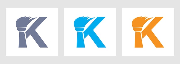 Logotipo De Limpieza De Casa En Concepto De Letra K Con Icono De Cepillo Limpio Símbolo De Servicio De Mucama