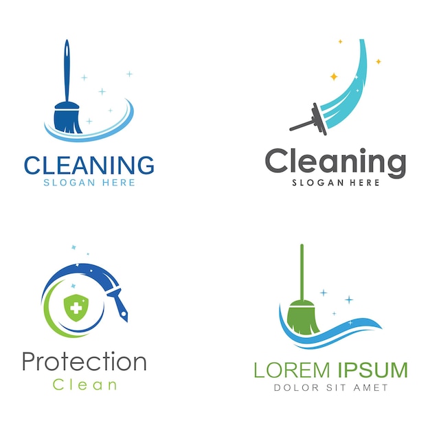 Logotipo de limpieza logotipo de protección de limpieza y logotipo de limpieza de la casaCon un concepto de diseño de vector de ilustración de plantilla