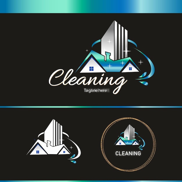 Logotipo de limpieza Mop Logotipo de la aspiradora Balde Logotipo de las limpiezas de la casa Logotipo del servicio de limpeza