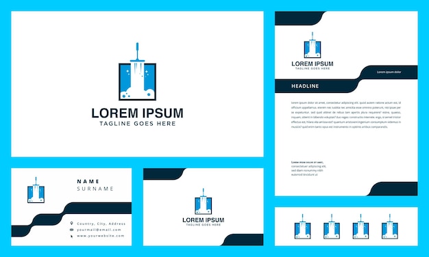 logotipo de limpieza con tarjeta de visita y membrete