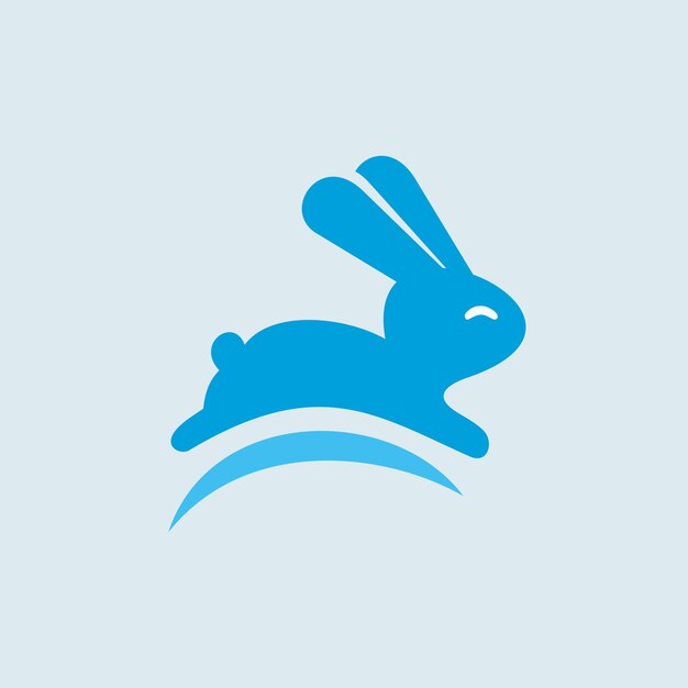Un logotipo con un lindo y adorable conejito saltando feliz y libremente.