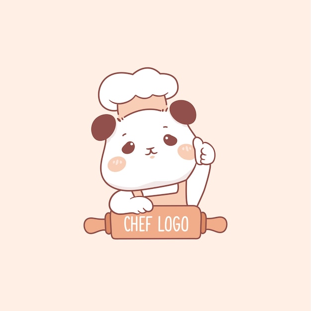 Logotipo lindo del chef panda para la ilustración dibujada a mano de dibujos animados kawaii de la tienda de panadería