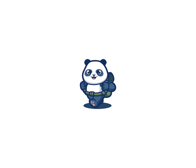 Logotipo lindo de la mascota del personaje de senderismo panda