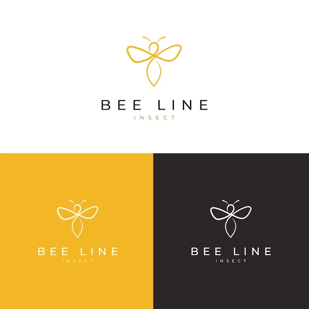 Logotipo de línea de abejas minimalista de oro amarillo