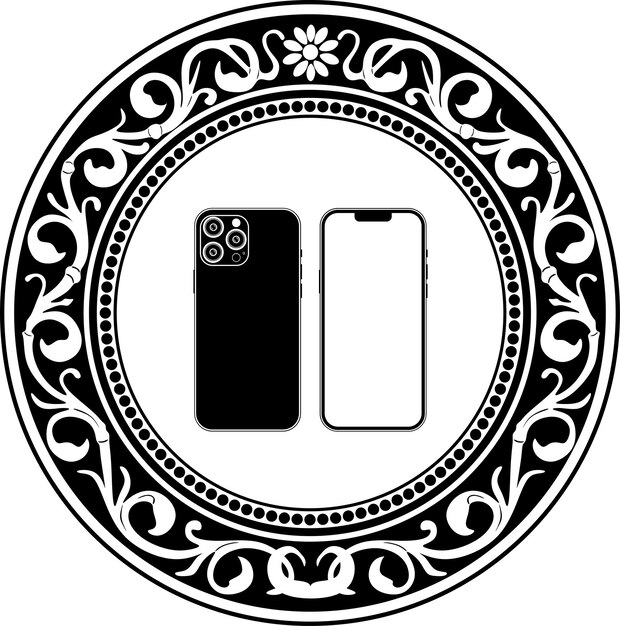 logotipo de línea de arte de teléfono inteligente con marco floral silueta hecha a mano nr 51