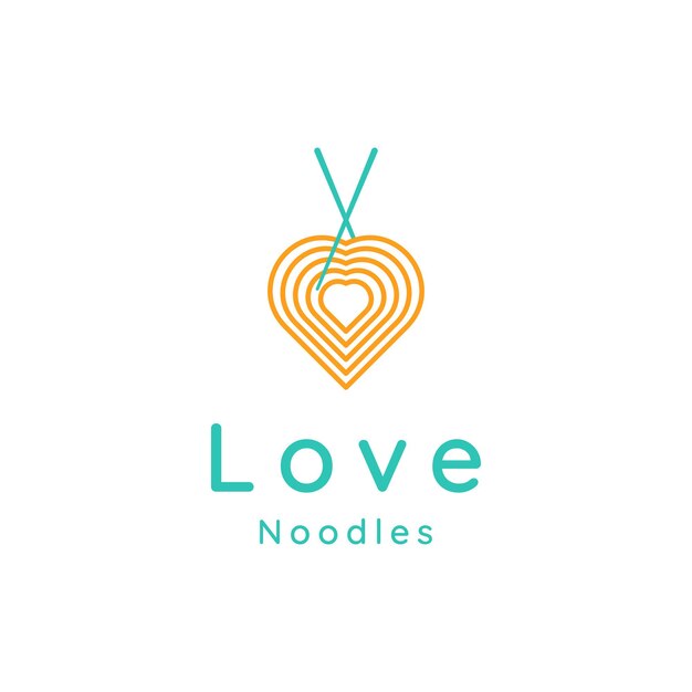 Vector logotipo de línea de comida de fideos de corazón con palillos