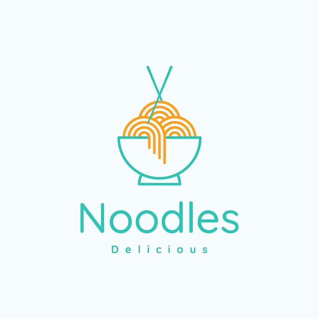 logotipo de la línea de comida de fideos con tazón y palillos