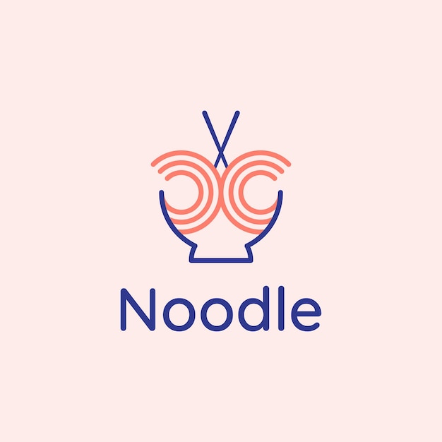 logotipo de la línea de comida de fideos con tazón y palillos