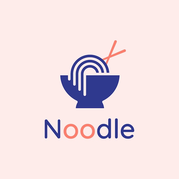 Vector logotipo de la línea de comida de fideos con tazón y palillos