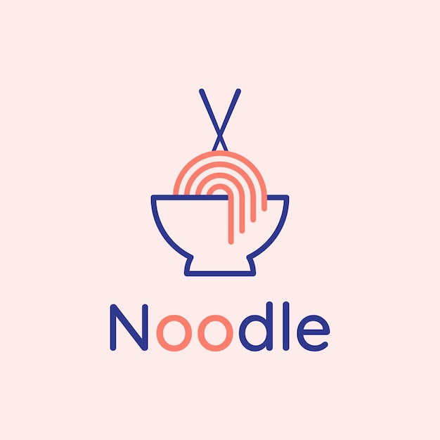 logotipo de la línea de comida de fideos con tazón y palillos
