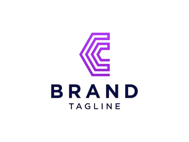 Logotipo de la línea de conexión de la letra inicial C abstracta. Forma geométrica púrpura aislada sobre fondo blanco.