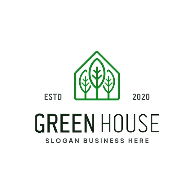 Logotipo de línea de hogar minimalista con árbol verde