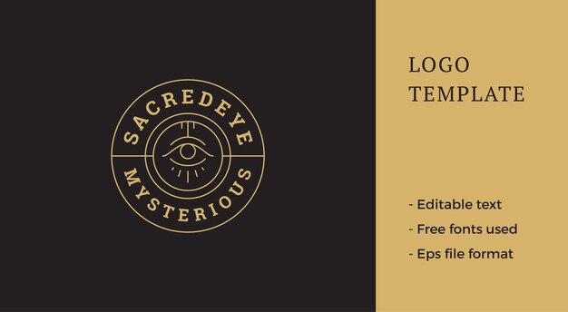 Logotipo de la línea de marco del círculo sagrado espiritual del ojo que todo lo ve monocromo con lugar para el vector de texto