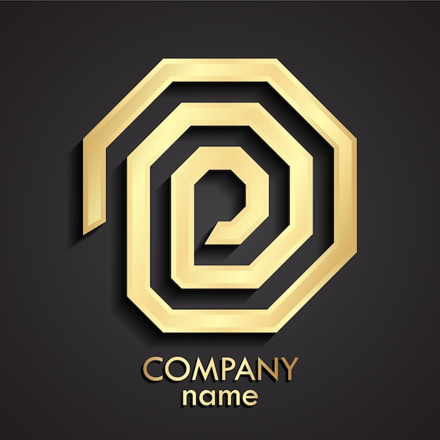 Logotipo lineal de octógono dorado en 3d