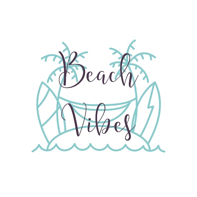 Logotipo lineal con texto Beach Vibes e imagen de la costa