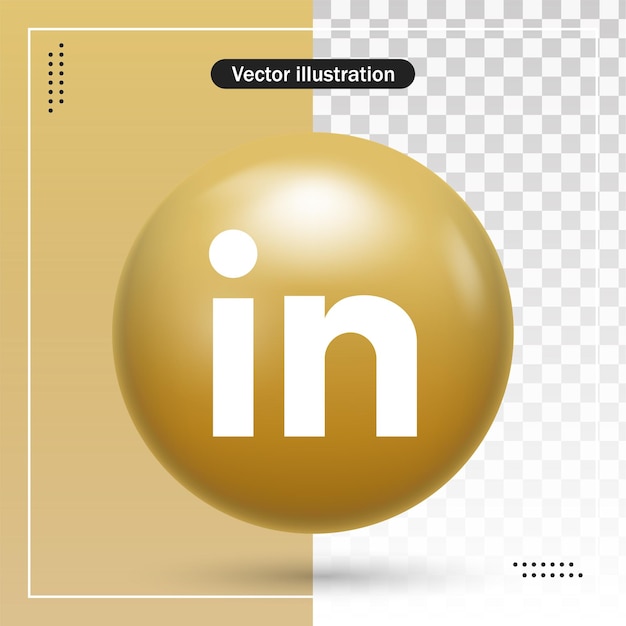 Logotipo de linkedin brillante en 3d en un marco de círculo dorado moderno para iconos de redes sociales o logotipos de redes