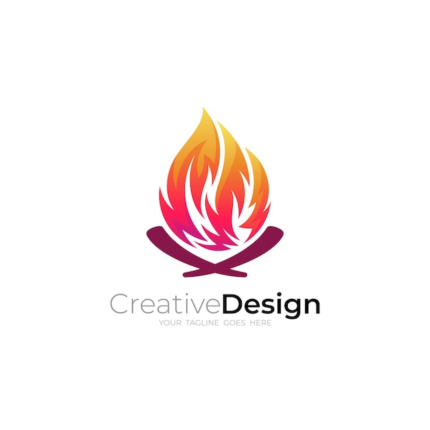 Logotipo de llama con logotipos de restaurante de color rojo de diseño abstracto
