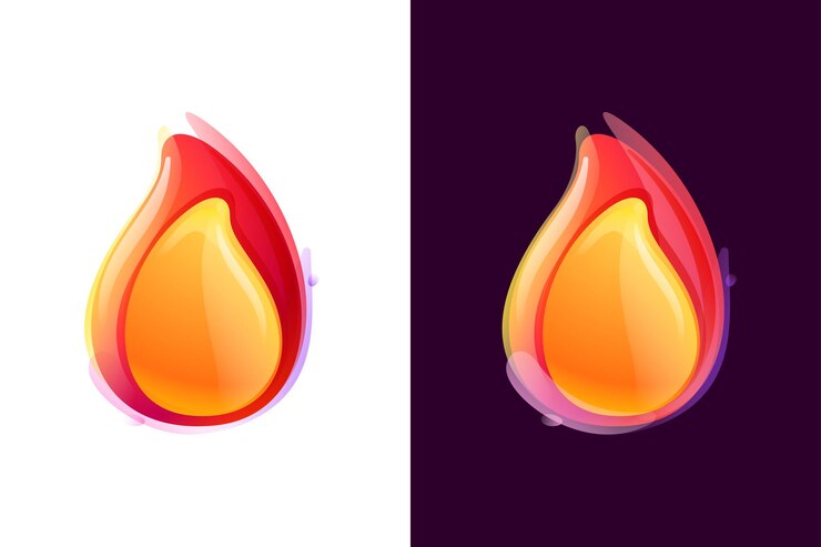 Vector logotipo de llamas de fuego icono realista en 3d emblema vibrante en estilo acuarela superpuesto