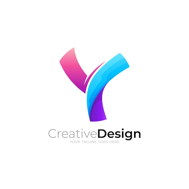 Logotipo Y con logotipo de letra Y colorido 3d e icono de negocio