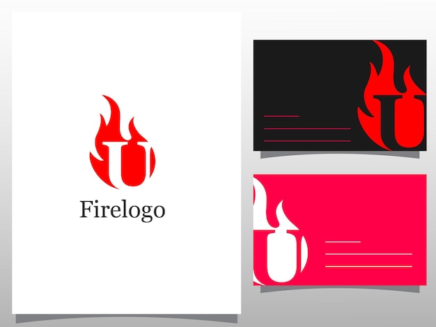 Logotipo logotipo de letra u con ilustración de vector de diseño de logotipo de llamas de fuego