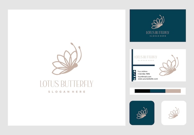 Logotipo de loto de mariposa e icono de tarjeta de visita