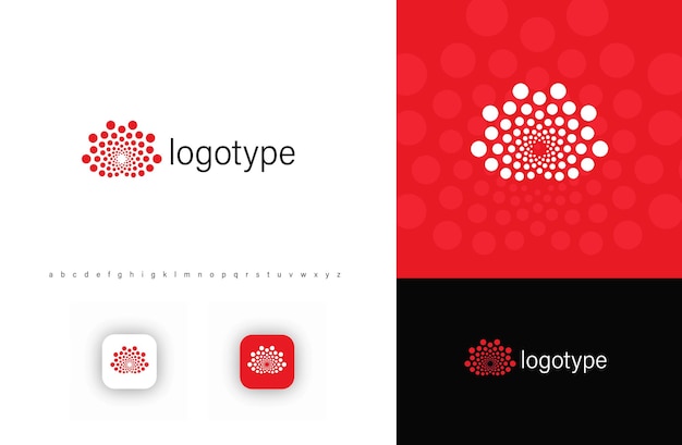 Logotipo de loto punteado que simboliza el flujo de datos de conexión innovación belleza femenina y tierna ideal para spa