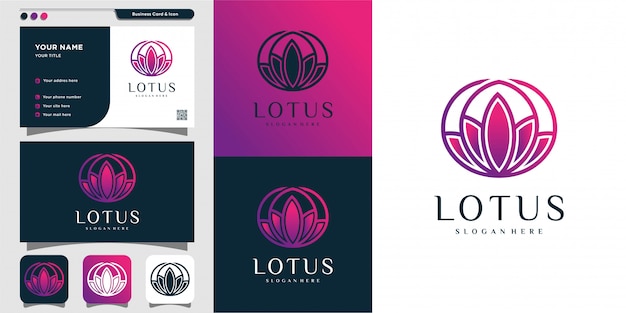 Logotipo de Lotus y plantilla de tarjeta de visita, degradado, moderno, único, spa, belleza, salud,