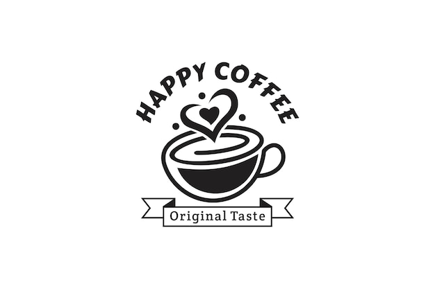 El logotipo de Love Coffee es un café feliz con un estilo de diseño vectorial plano de sabor original.