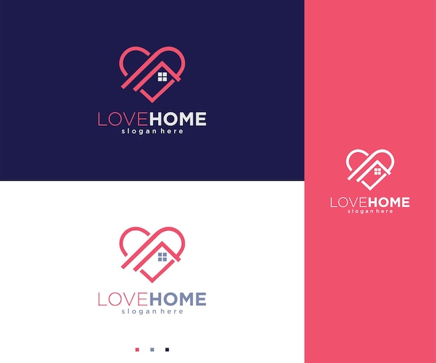El logotipo de Love Home diseña una casa de plantilla combinada con el corazón
