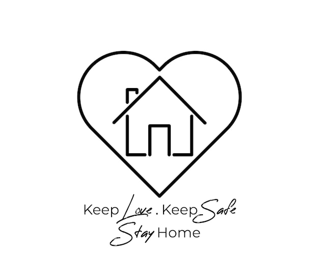 Logotipo de Love Home Estilo lineal negro Combinación de iconos de corazón y casa utilizable para logotipos de construcción y atención médica Elemento de plantilla de diseño de logotipo vectorial plano Quédese en casa Manténgase seguro