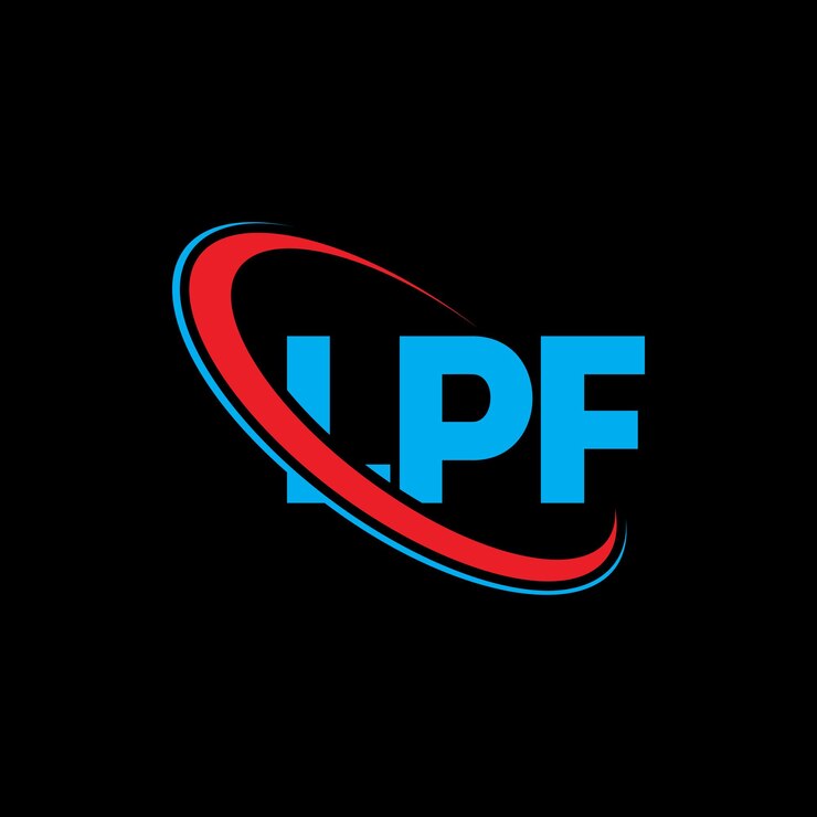 Vector el logotipo lpf, la letra lpf, el diseño del logotipo, las iniciales lpf, vinculado con un círculo y un monograma en mayúsculas lpf, tipografía para empresas tecnológicas y marcas inmobiliarias.