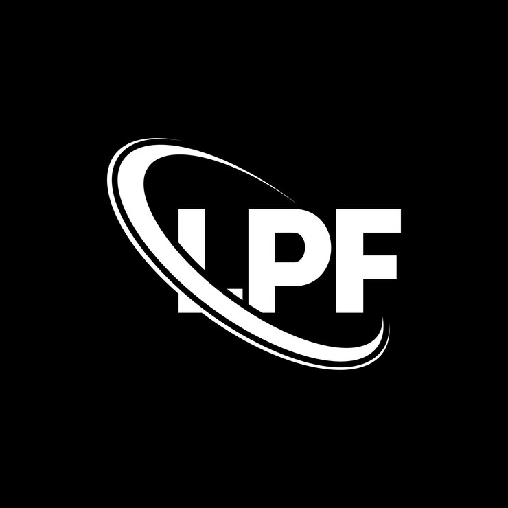 Vector el logotipo lpf, la letra lpf, el diseño del logotipo, las iniciales lpf, vinculado con un círculo y un monograma en mayúsculas lpf, tipografía para empresas tecnológicas y marcas inmobiliarias.